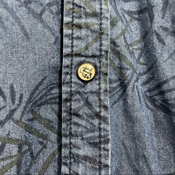 Buffalo David Bitton Shirt Button Down Collared Cotton Palm Chambray Print Men S - Picture 9 of 13